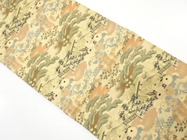 アンティーク　屋敷に笠松・菊・橘模様織り出し丸帯（材料）